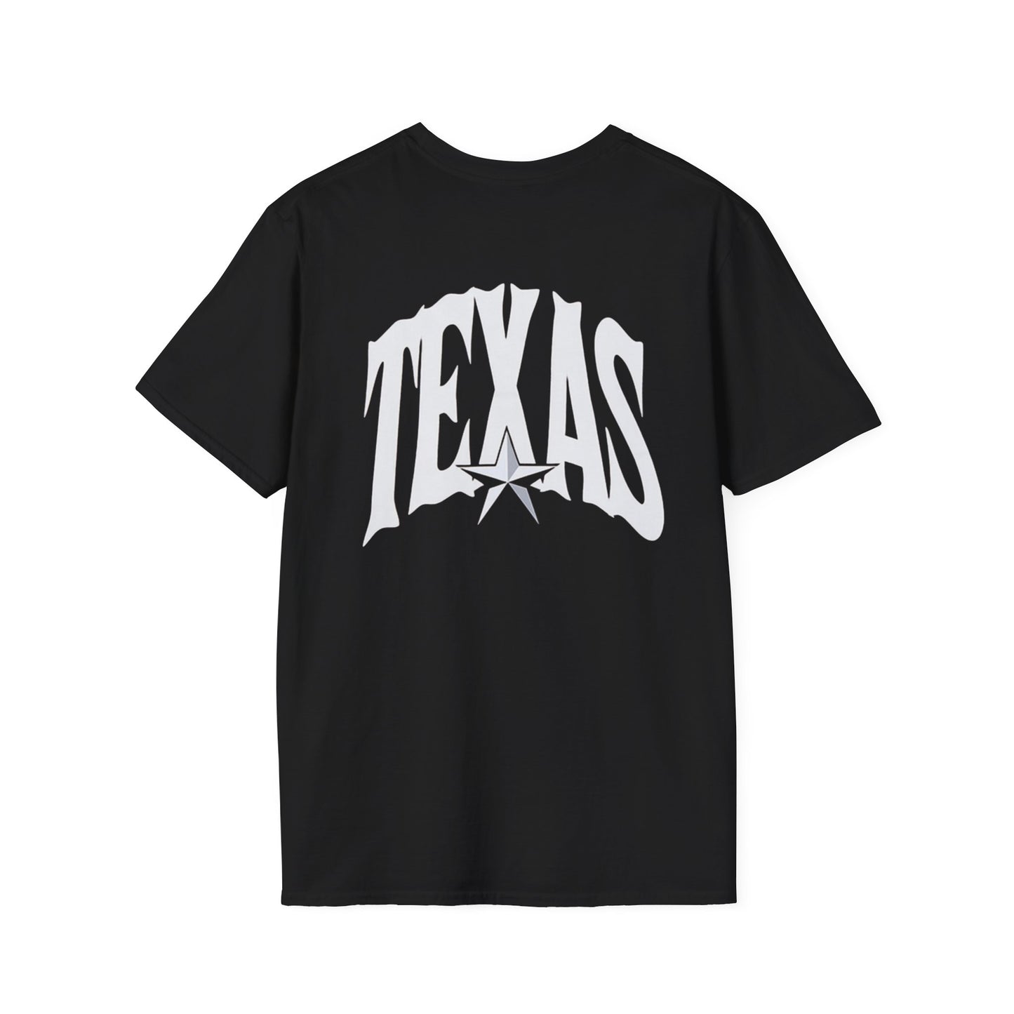 Texas Flag Outline T-Shirt — Small Distressed American Flag on Texas Graphic