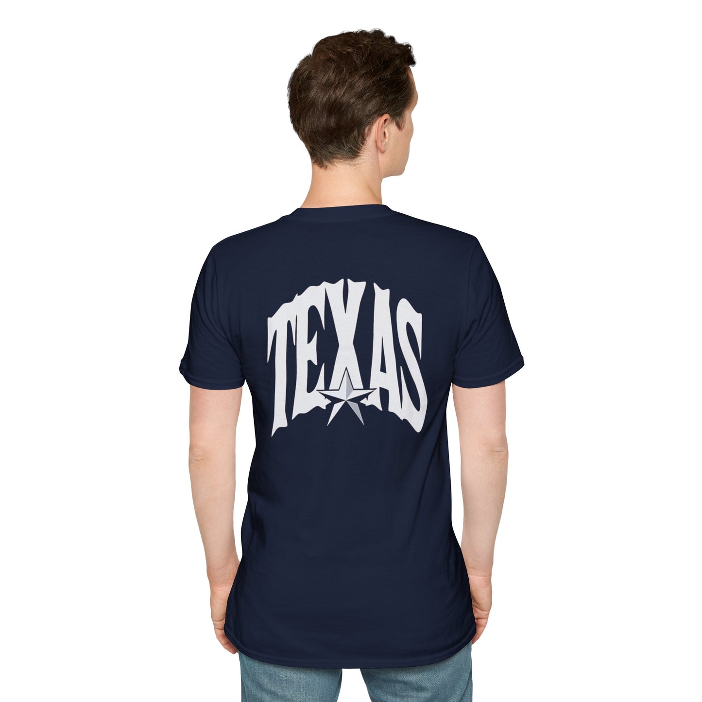 Texas Flag Outline T-Shirt — Small Distressed American Flag on Texas Graphic