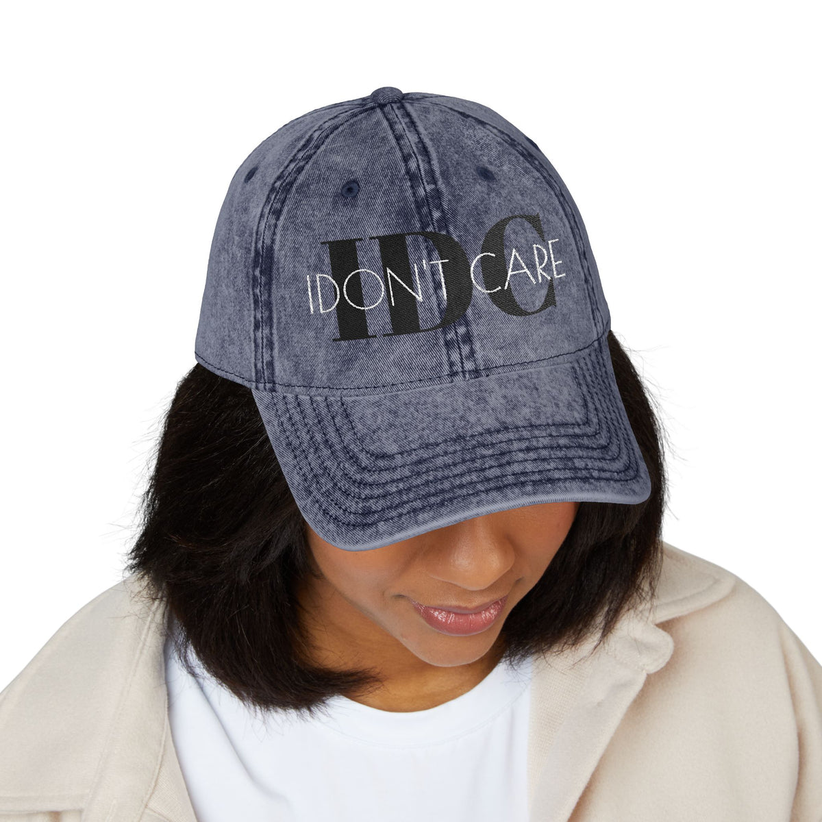 Vintage Embroidered 'I Don't Care' Hat