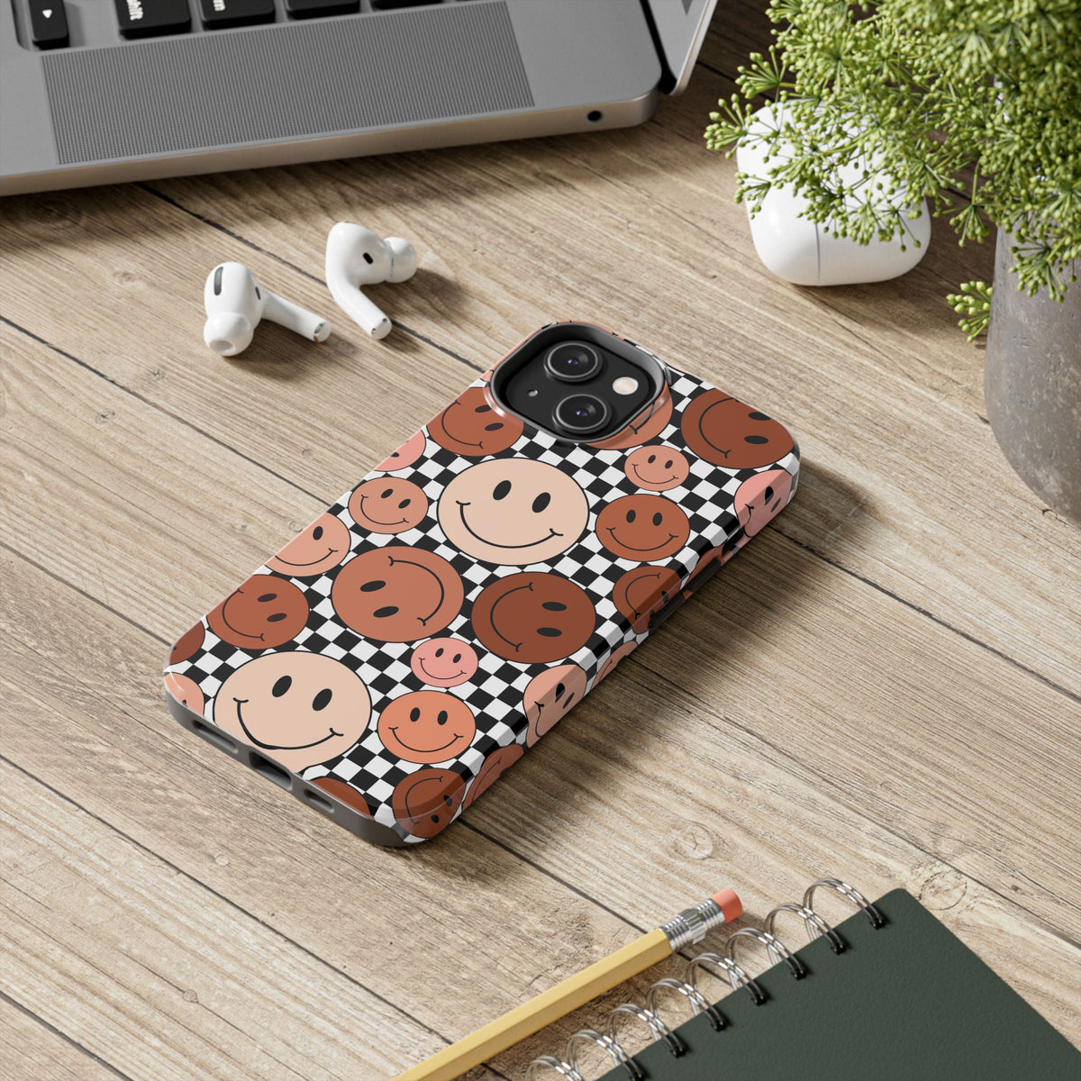 Checkered smiley Phone Cases