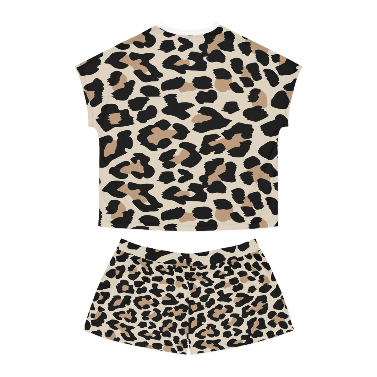 Leopard Print Women's Pajama Set — Short Sleeve Top & Shorts Loungewear