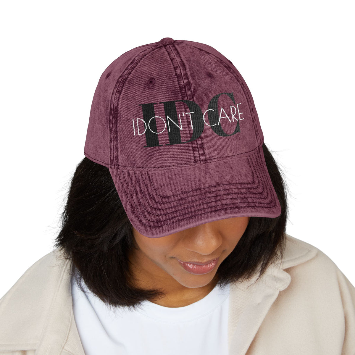 Vintage Embroidered 'I Don't Care' Hat