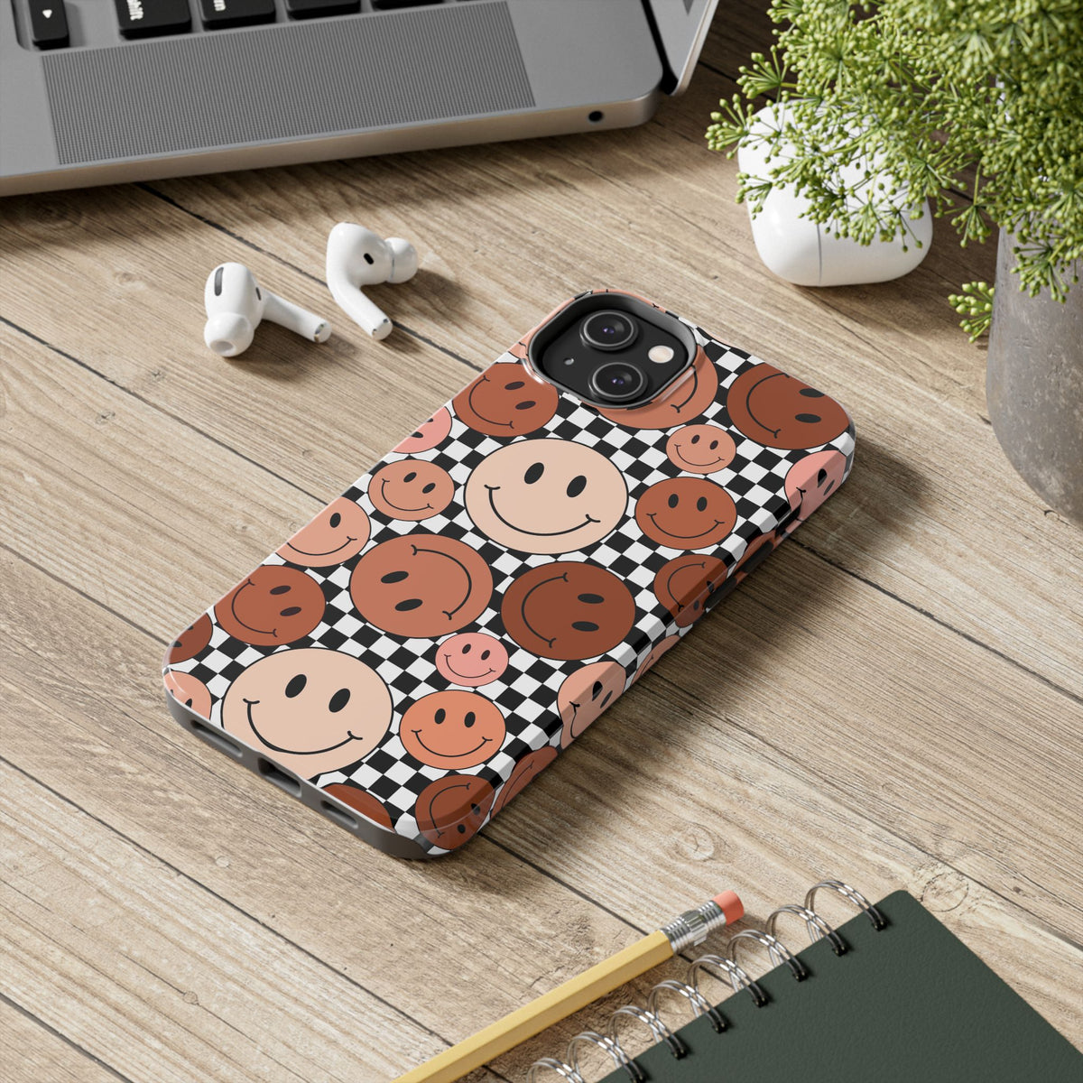 Checkered smiley Phone Cases