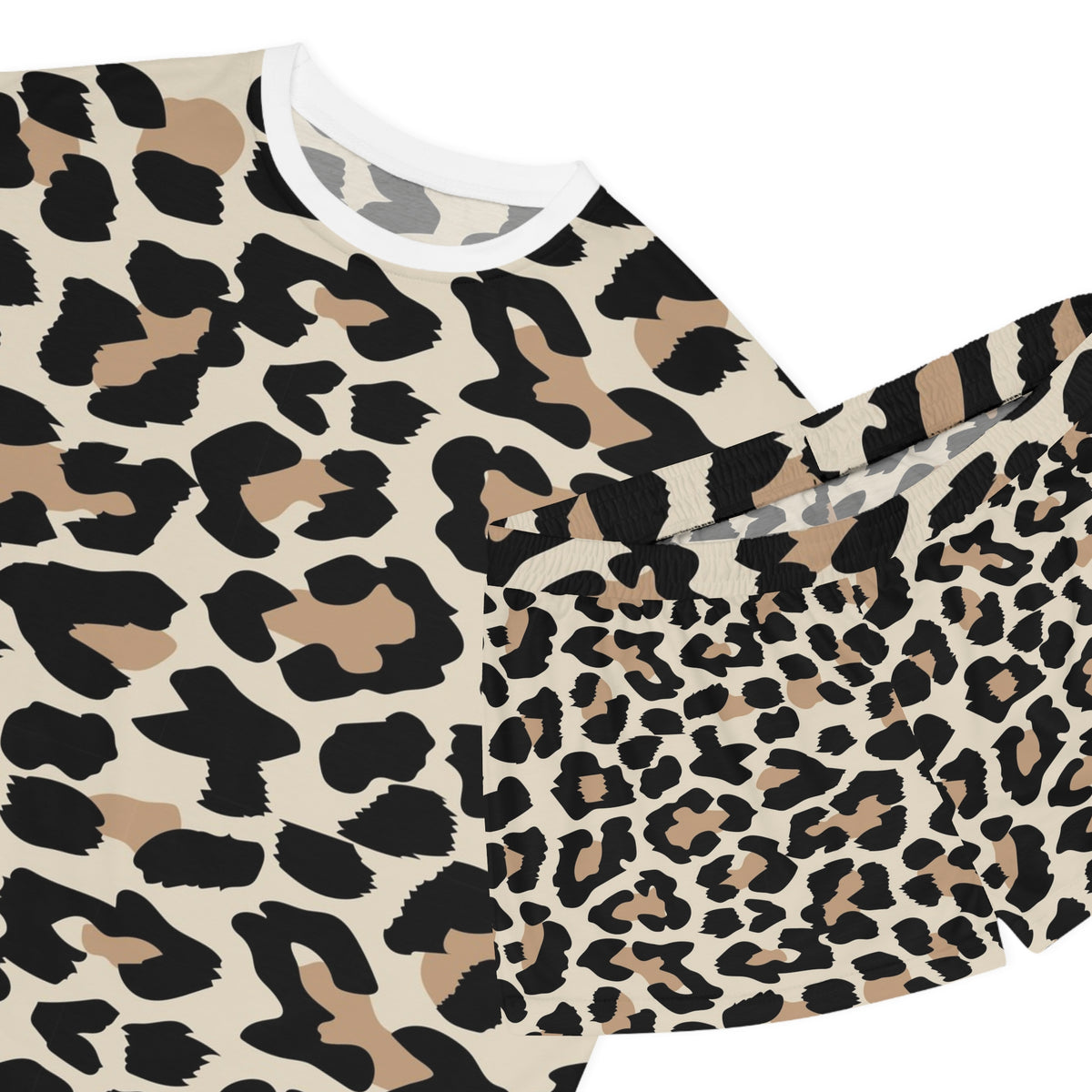 Leopard Print Women's Pajama Set — Short Sleeve Top & Shorts Loungewear