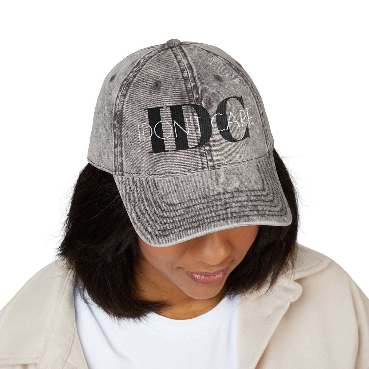 Vintage Embroidered 'I Don't Care' Hat