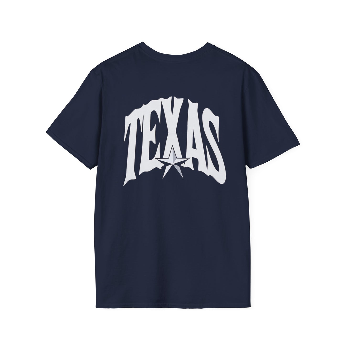Texas Flag Outline T-Shirt — Small Distressed American Flag on Texas Graphic