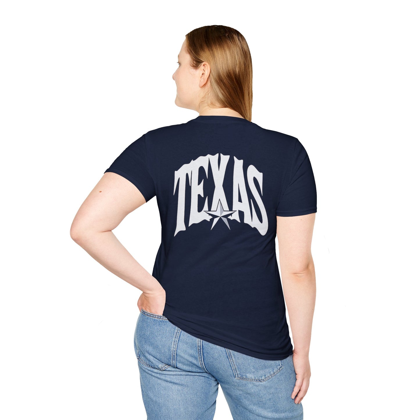 Texas Flag Outline T-Shirt — Small Distressed American Flag on Texas Graphic