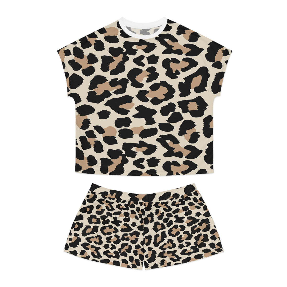 Leopard Print Women's Pajama Set — Short Sleeve Top & Shorts Loungewear