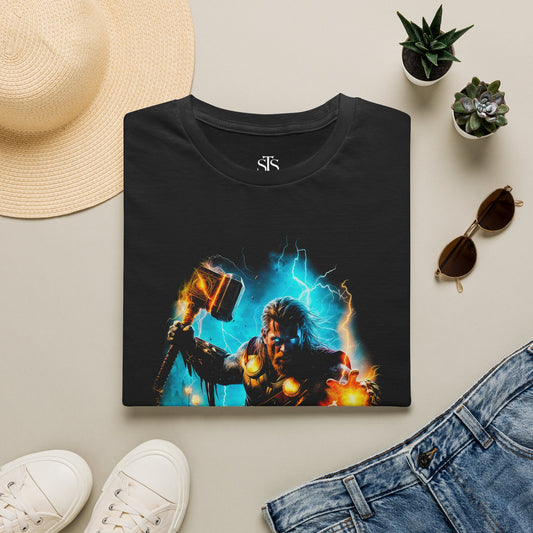 Graphic T‑Shirt — Cosmic Figure Lightning Art Tee