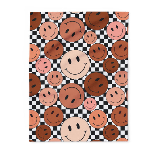 Checkered Smiley Faces Throw