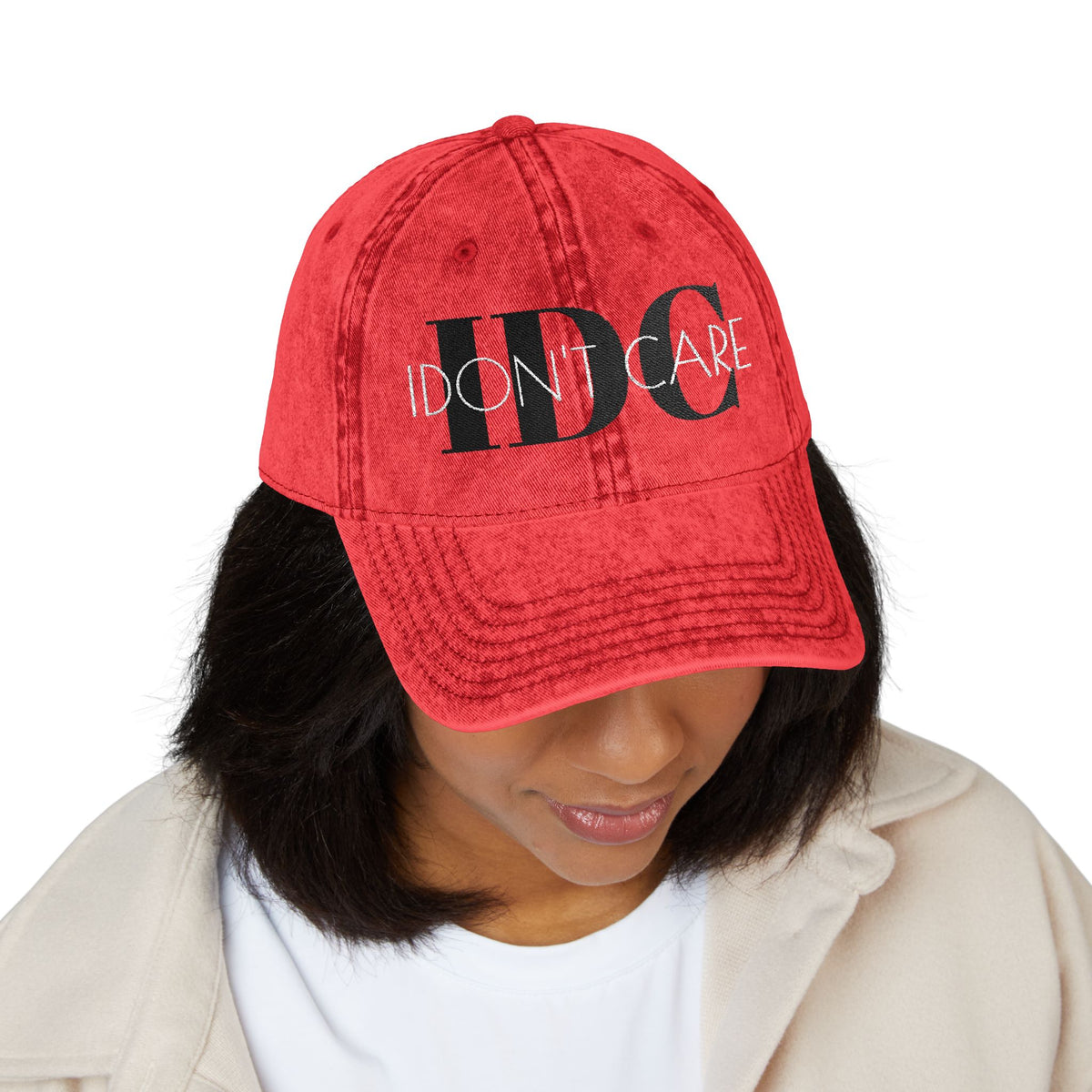 Vintage Embroidered 'I Don't Care' Hat