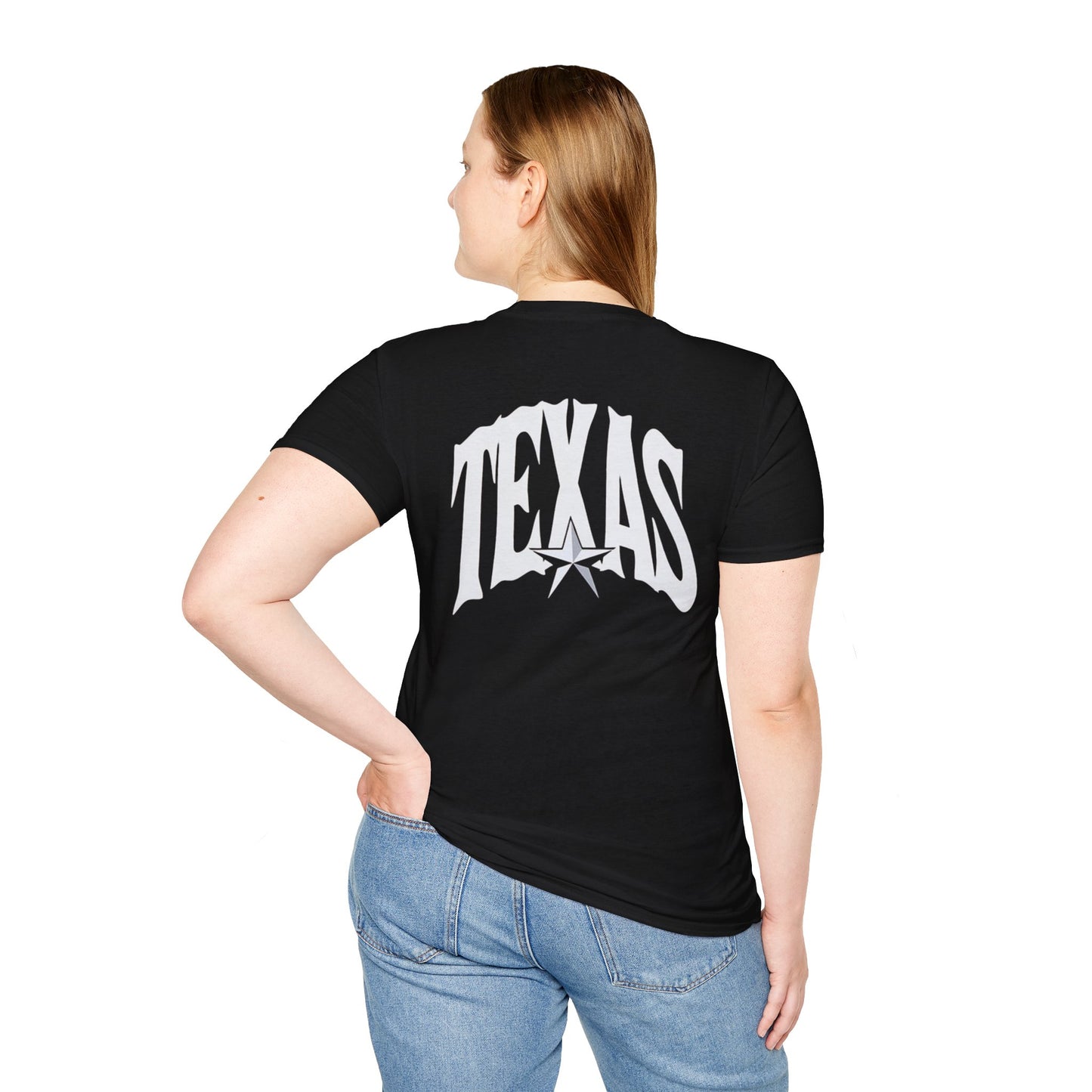 Texas Flag Outline T-Shirt — Small Distressed American Flag on Texas Graphic