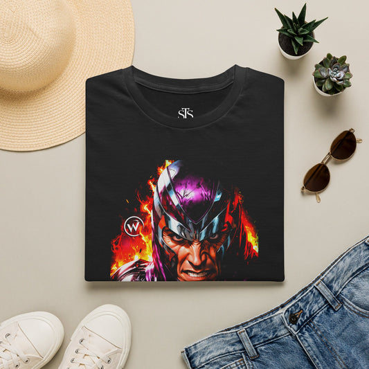 Vigilante Flame Graphic T-Shirt — Fierce Masked Hero Portrait